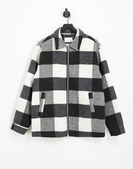 Topman zip through jacket in mono check