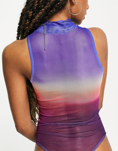 Elsie & Fred high neck body in ombre mesh with bandeau bra detail