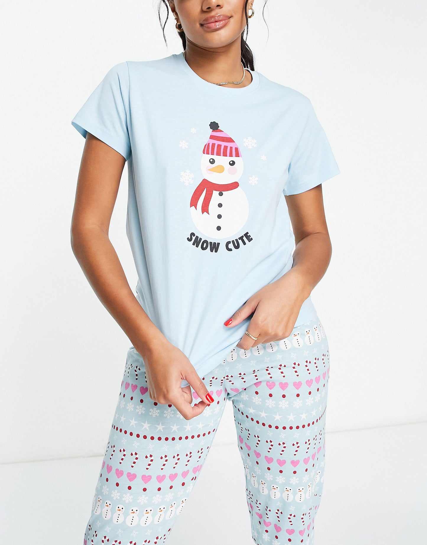 Threadbare christmas snowman long pyjamas in light blue