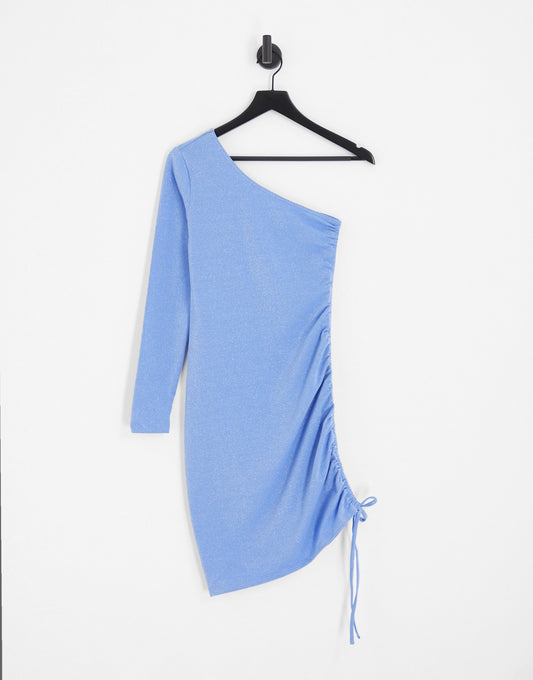 Only grace asymmetric one shoulder bodycon dress in blue