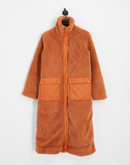 Violet Romance longline borg coat in rust