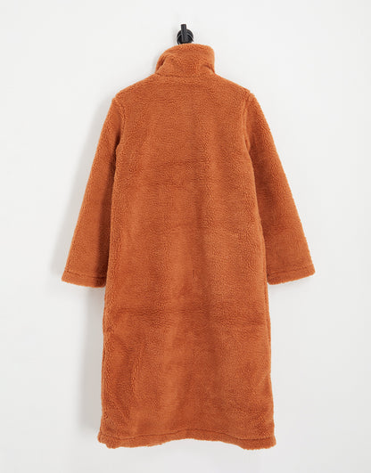 Violet Romance longline borg coat in rust