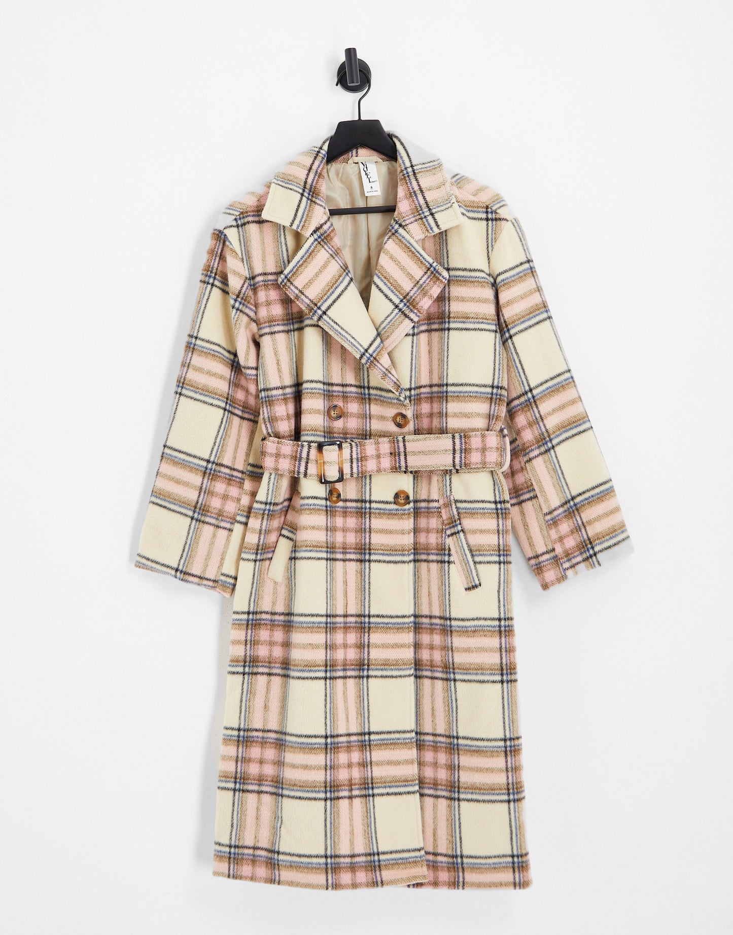 Violet Romance belted coat in pink check