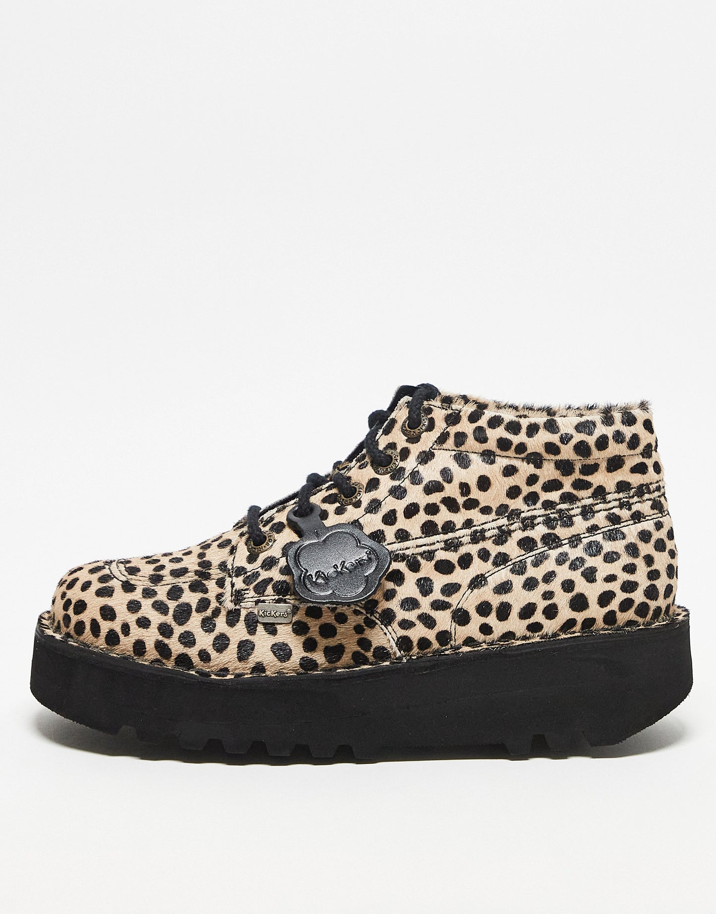 Kickers Kick hi stack boots in leopard print