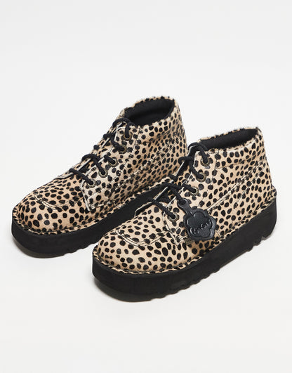 Kickers Kick hi stack boots in leopard print