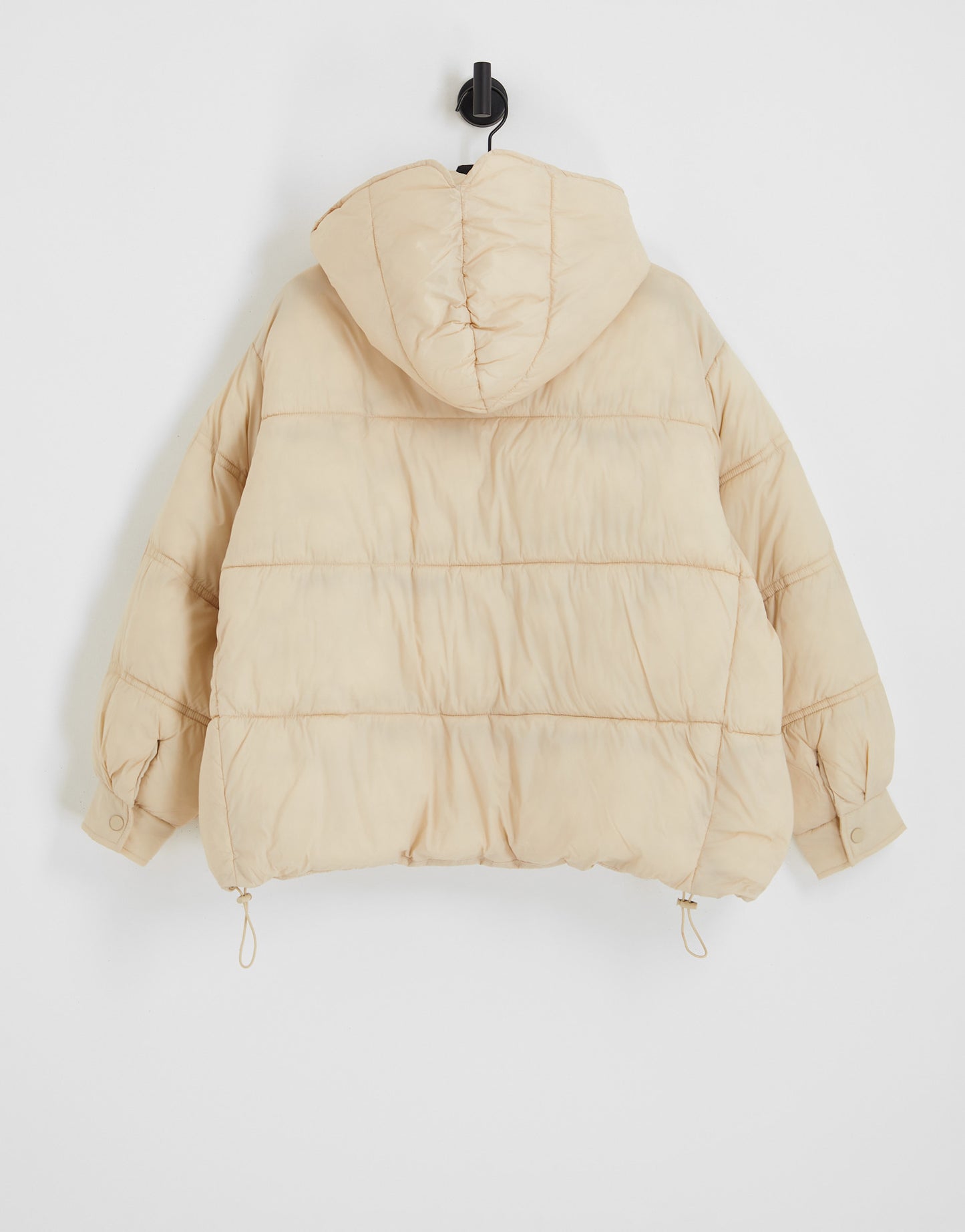 Topshop mid length swing hem hooded puffer jacket in stone