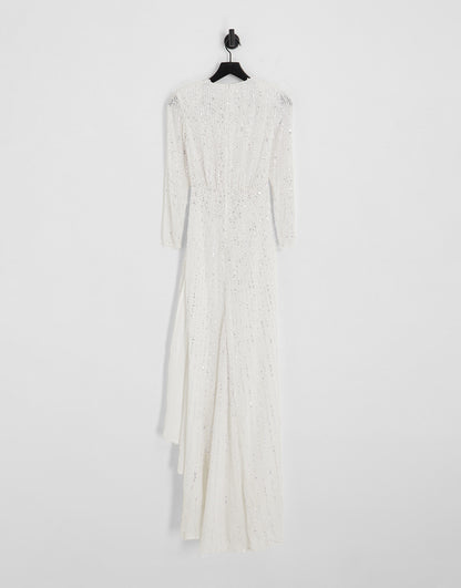 ASOS DESIGN Alexa sequin long sleeve wrap wedding dress in