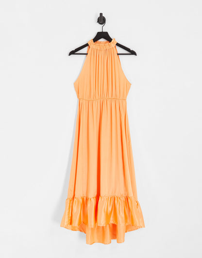 JDY satin halter neck maxi dress in orange