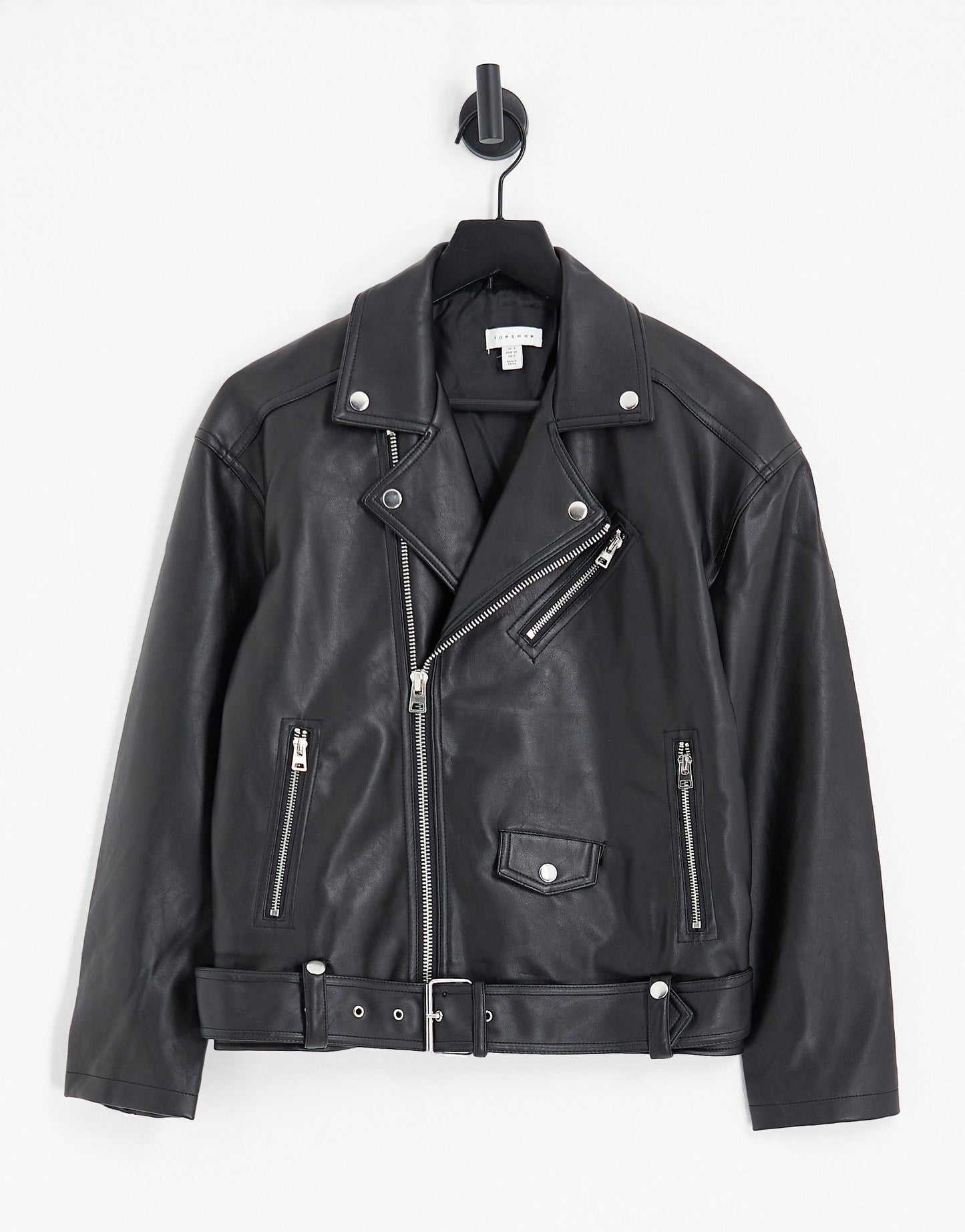 Topshop faux oversized biker jacket in black