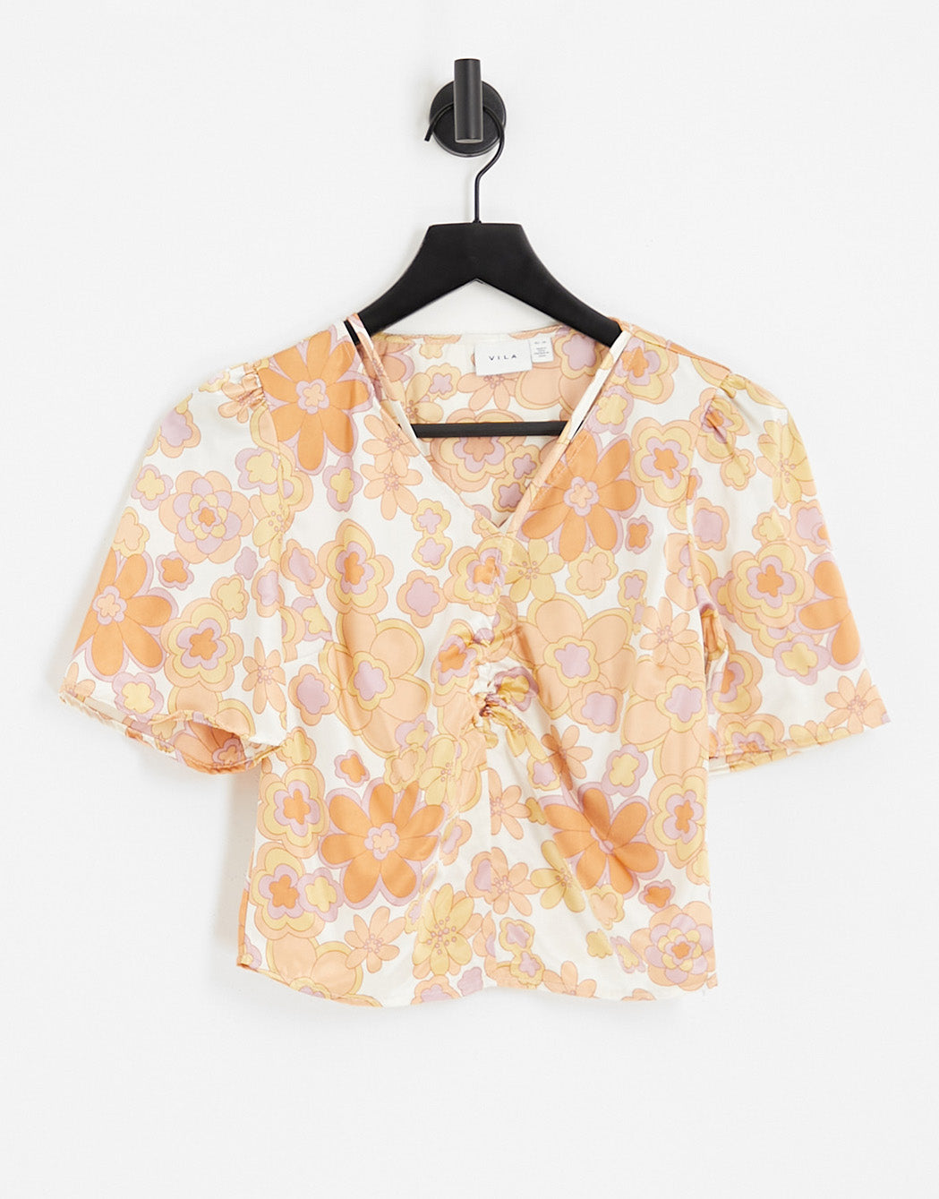 Vila satin blouse in retro floral