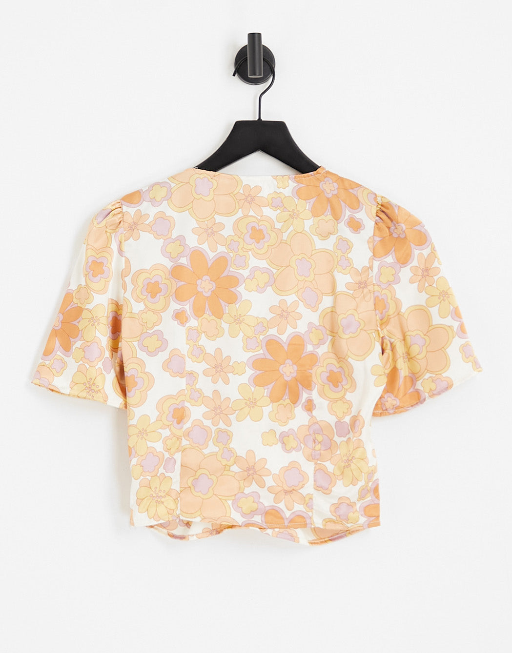 Vila satin blouse in retro floral