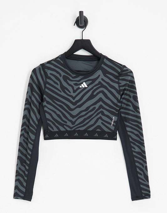 adidas Training Hyperglam zebra print crop top in black