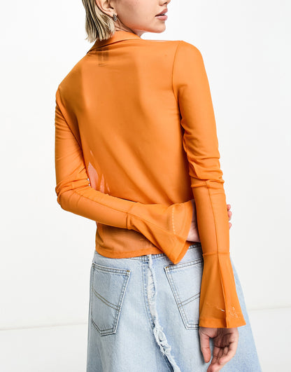 COLLUSION sheer tie detail shirt in bright orange