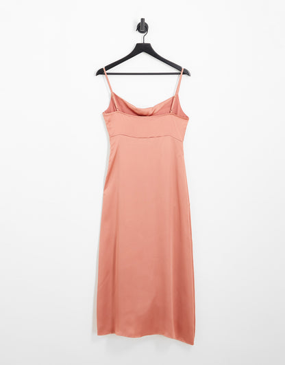 Pretty Lavish satin cowl neck midaxi dress in brandy