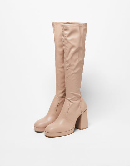 Schuh Della second skin heeled knee boots in stone