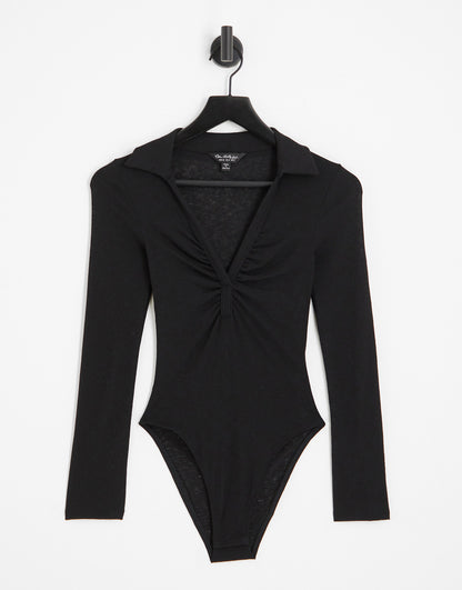 Miss Selfridge textured mesh collar bodysuit black