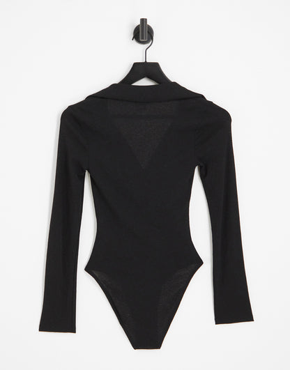 Miss Selfridge textured mesh collar bodysuit black