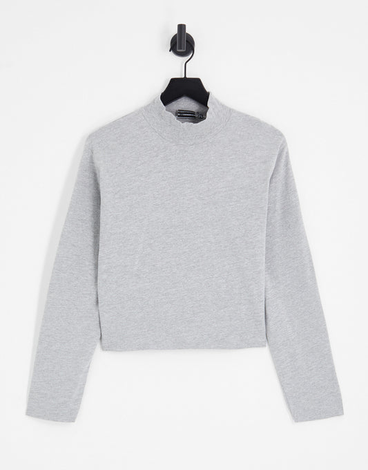 ASOS DESIGN boxy high neck long sleeve t-shirt in grey marl