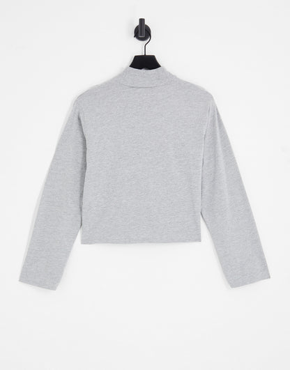 ASOS DESIGN boxy high neck long sleeve t-shirt in grey marl