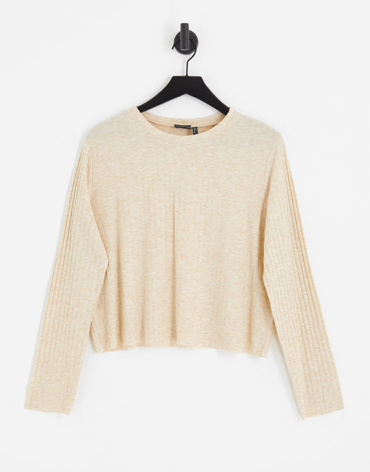 ASOS DESIGN Curve chunky rib long sleeve top in oatmeal marl