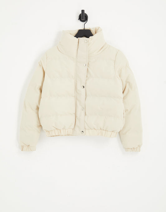 Brave Soul Petite slay peach skin puffer jacket in cream