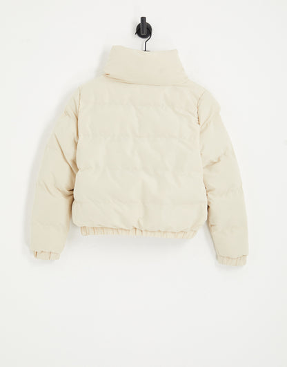 Brave Soul Petite slay peach skin puffer jacket in cream