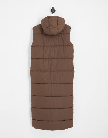 Brave Soul Tall denmark maxi padded gilet in chocolate brown