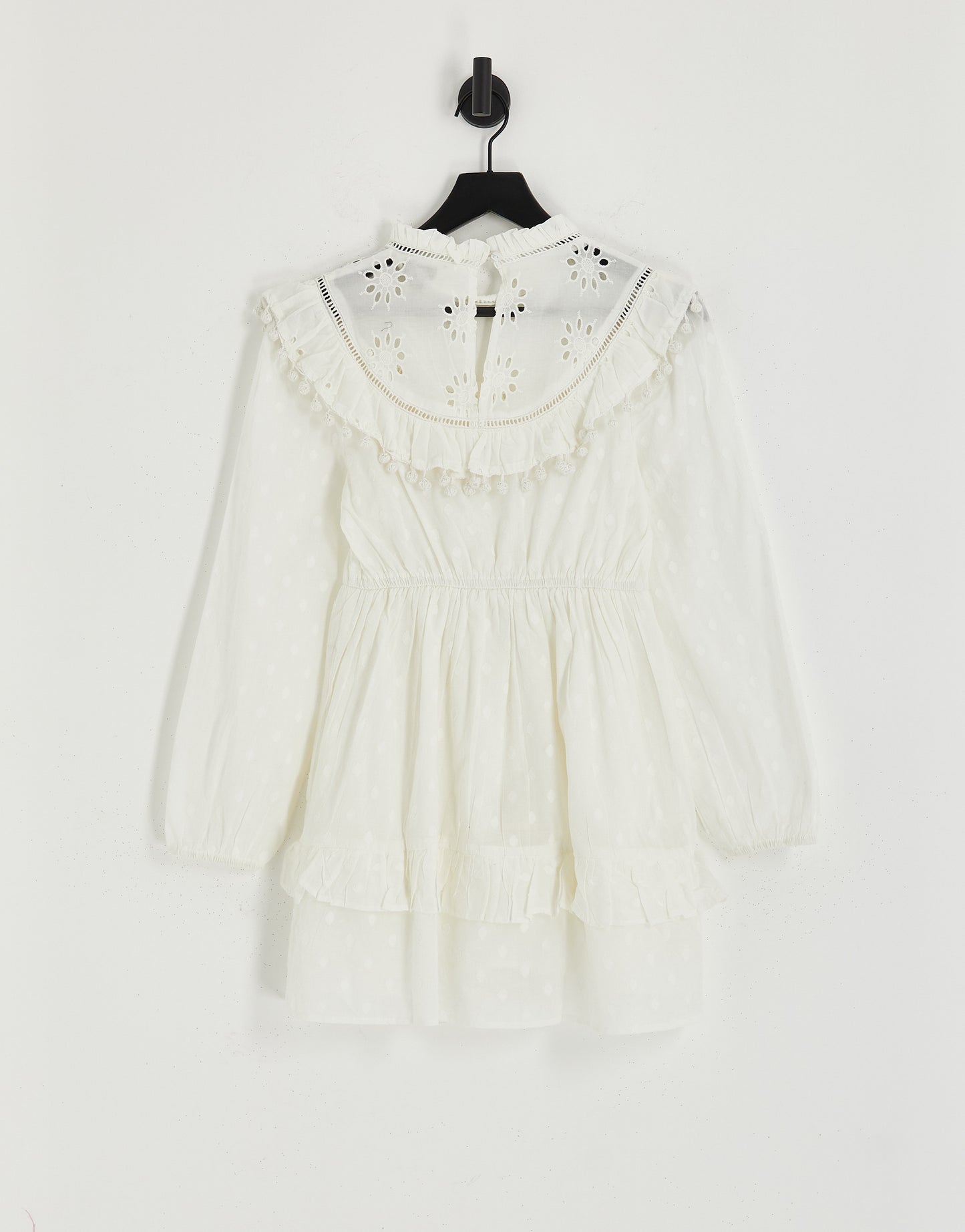 Miss Selfridge broderie pom pom mini dress in cream