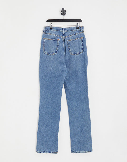 Topshop Tall straight Kort jeans in mid blue