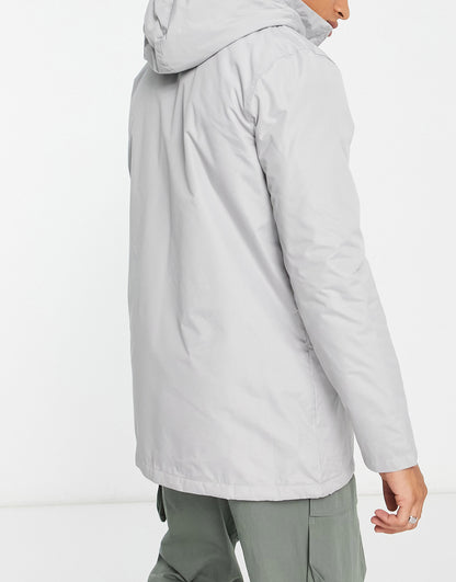 French Connection lined mac jacket with hood in light grey