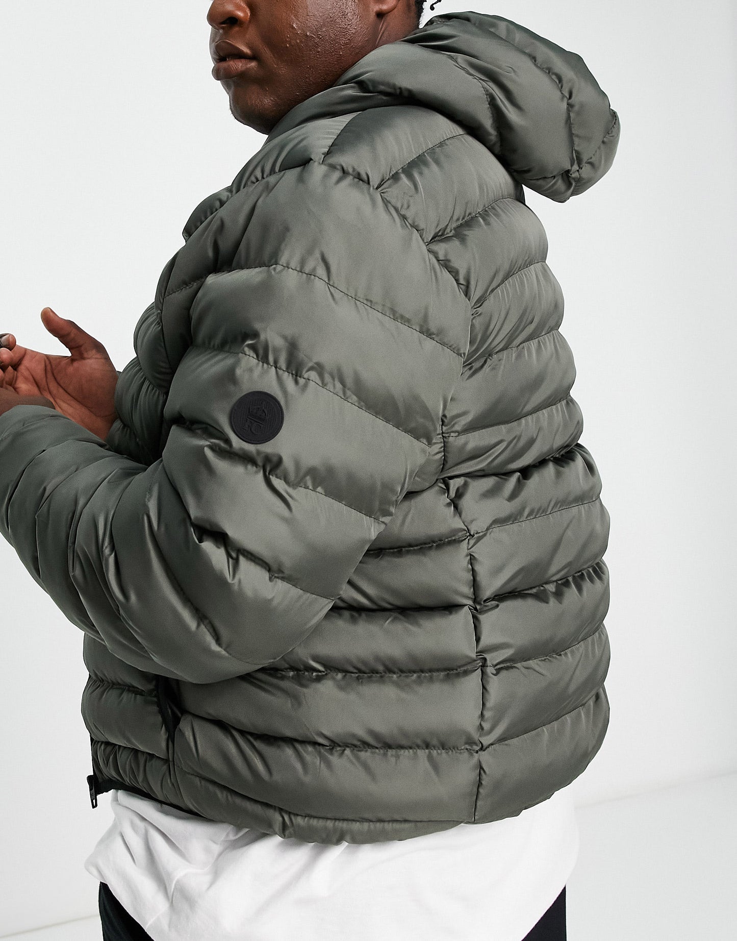 French Connection Plus puffer jacket with hood in khaki