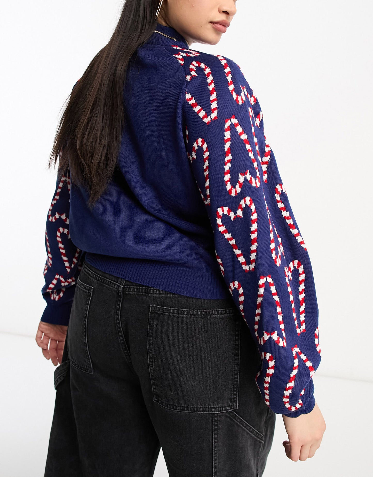 Threadbare Plus Christmas high neck jumper in navy