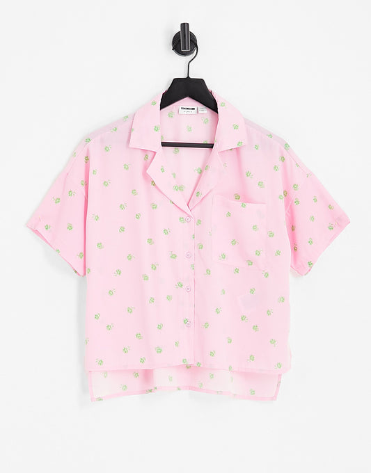 Noisy May boxy shirt co-ord in pink ditsy print