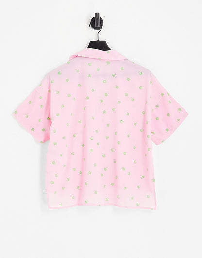 Noisy May boxy shirt co-ord in pink ditsy print