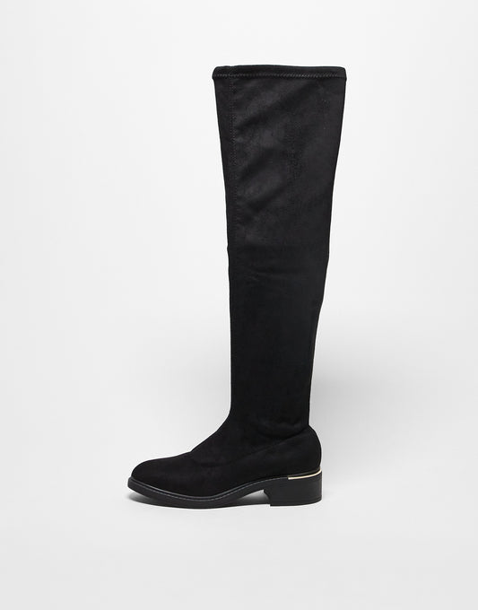 Truffle Collection mid heel stretch over the knee boots in black