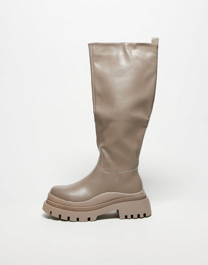 Truffle Collection pull on chunky knee boots in taupe