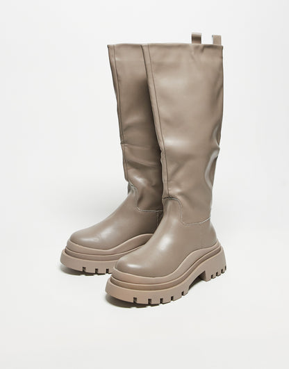 Truffle Collection pull on chunky knee boots in taupe