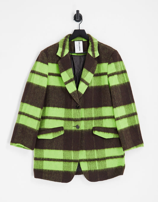 COLLUSION oversized textured blazer in brown and green check