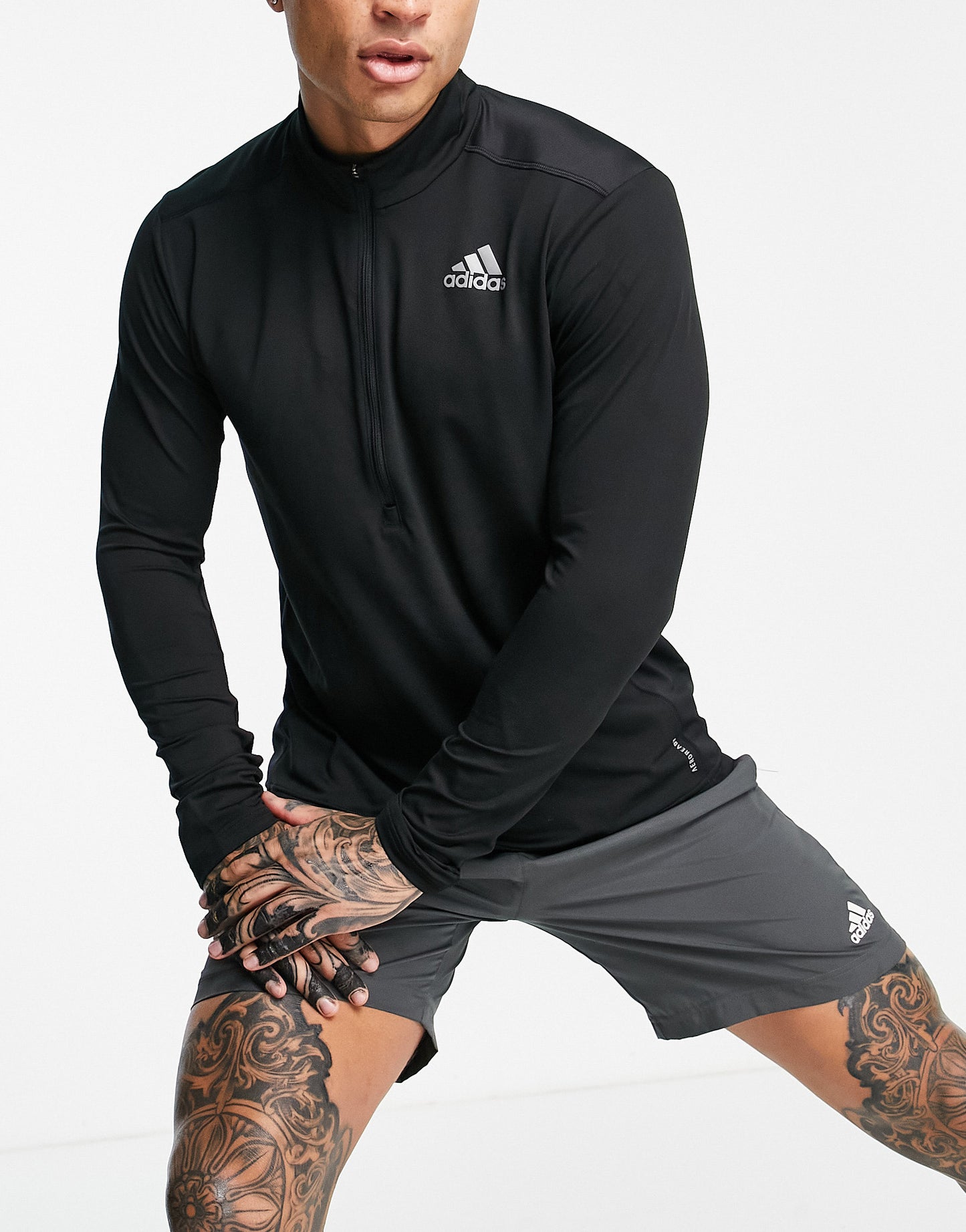 adidas Running Own The Run long sleeve 1/2 zip sweatshirt in black