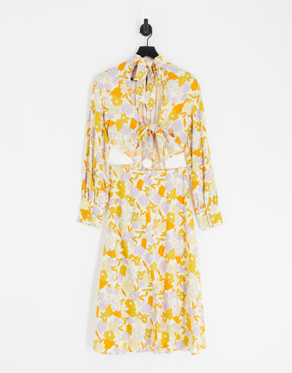 Y.A.S exclusive midi dress with cut outs and ring detail in floral print