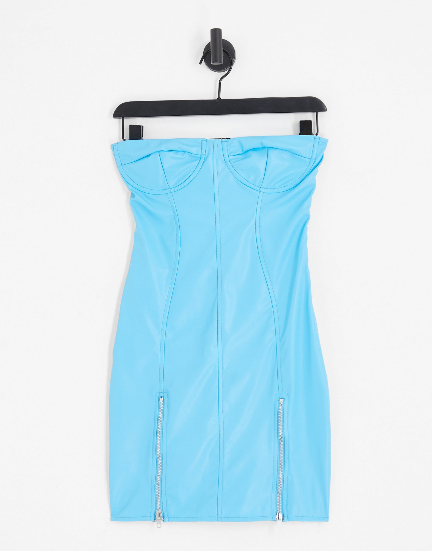 ASYOU PU zip detail bust cup mini dress in aqua