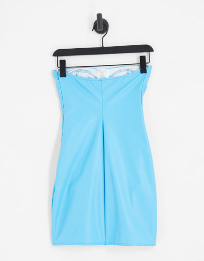 ASYOU PU zip detail bust cup mini dress in aqua