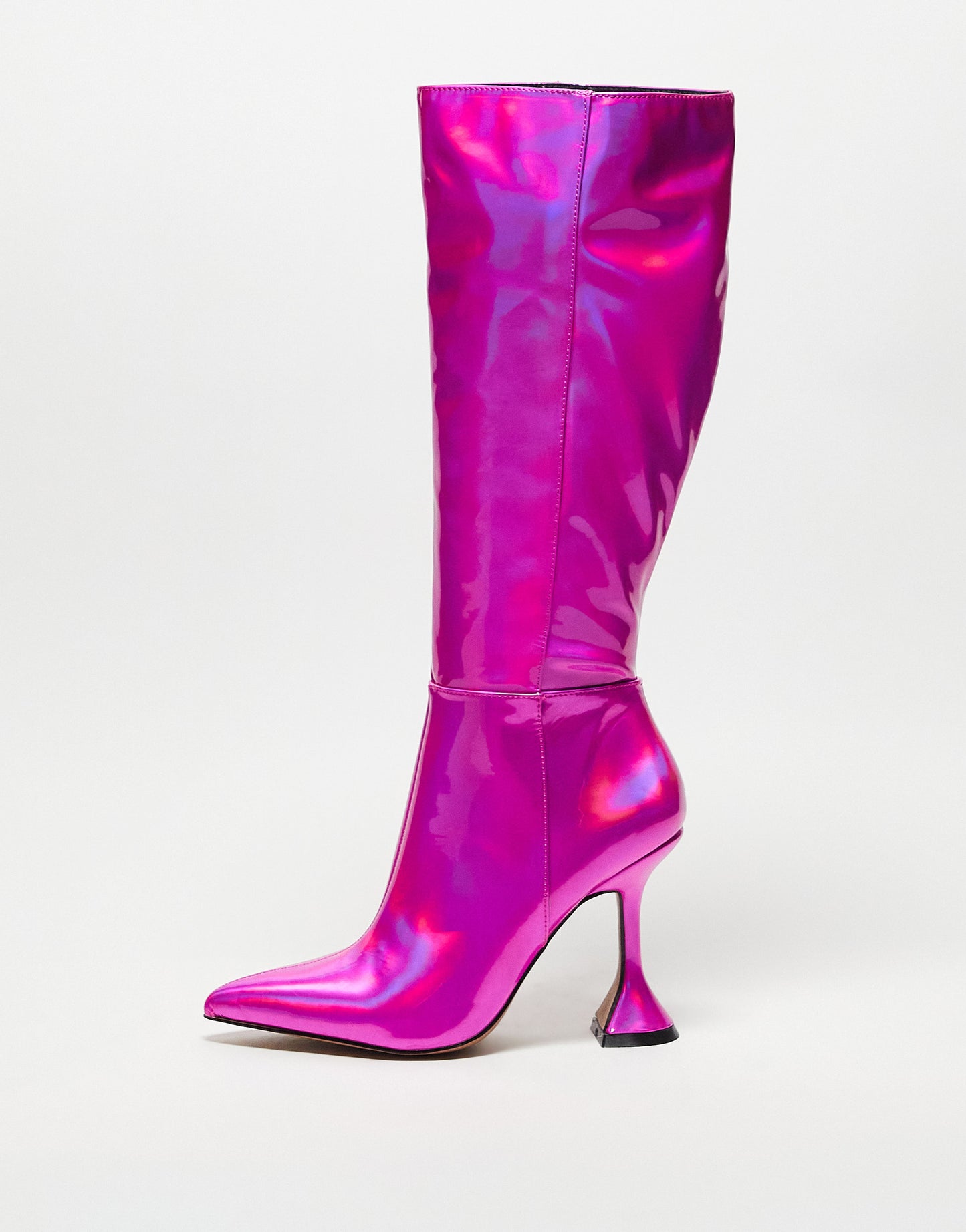 ASOS DESIGN Cortez heeled knee high boots in pink iridescent