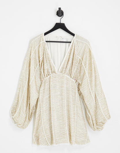 ASOS DESIGN embellished smock mini dress with gold linear embellishment