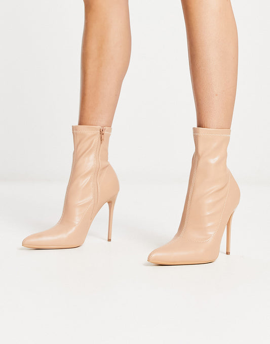 Truffle Collection stilletto heel sock boots in taupe