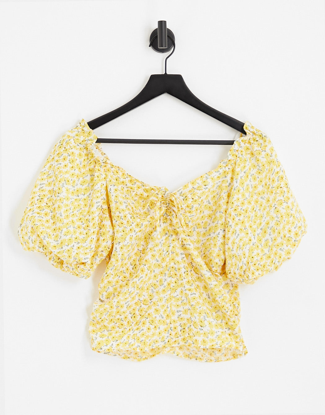 Only ruched puff sleeve top in yellow ditsy floral