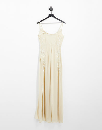 Hope & Ivy Bridal cowl neck embroidered maxi dress in ivory