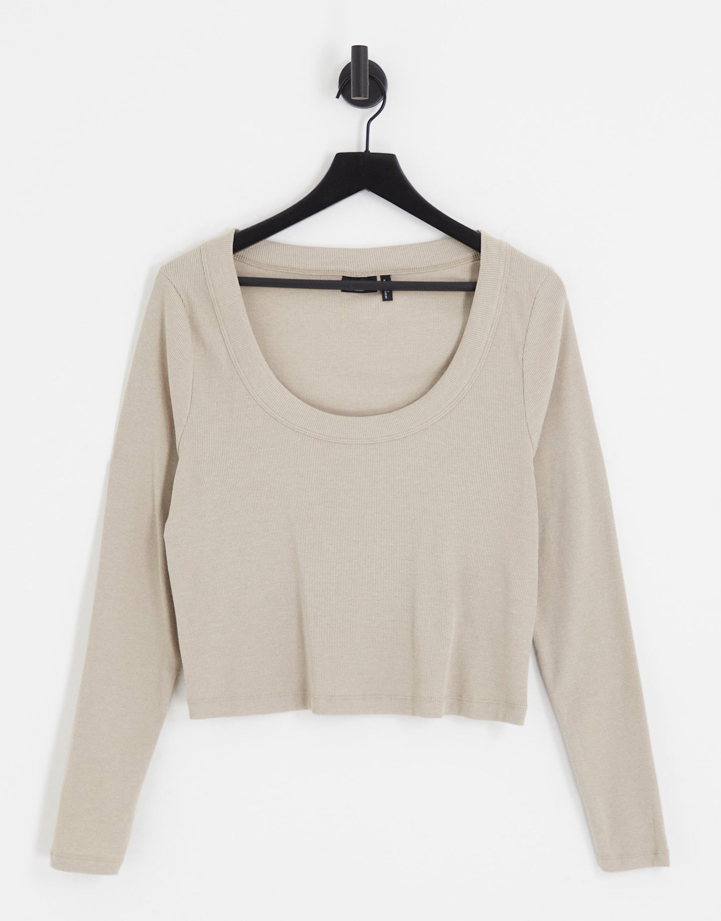 ASOS DESIGN Curve long sleeve scoop neck rib top in oatmeal marl