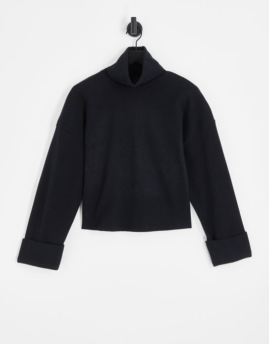 ASOS DESIGN supersoft roll neck jumper with cuff detail in black - BLACK