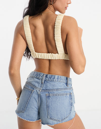 ASOS DESIGN elasticated triangle bralet in stone